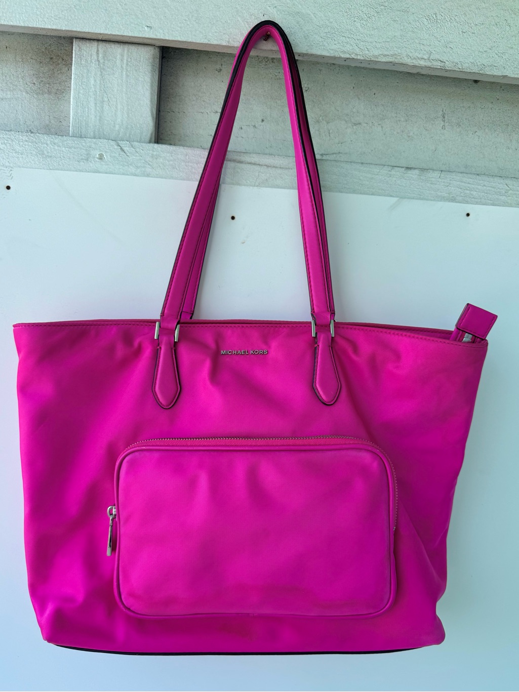 Michael Kors Vibrant Fuchsia Tote Bag With Front Zip Pocket